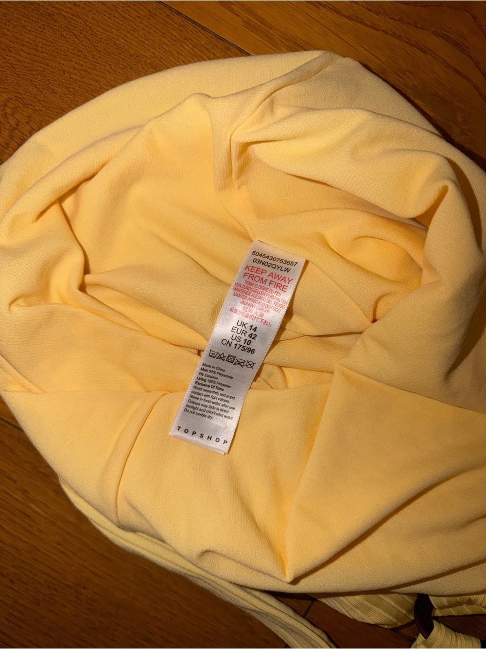 Topshop One-Shoulder Yellow Ribbed Bodysuit with Ring Strap - Picture 3 of 3